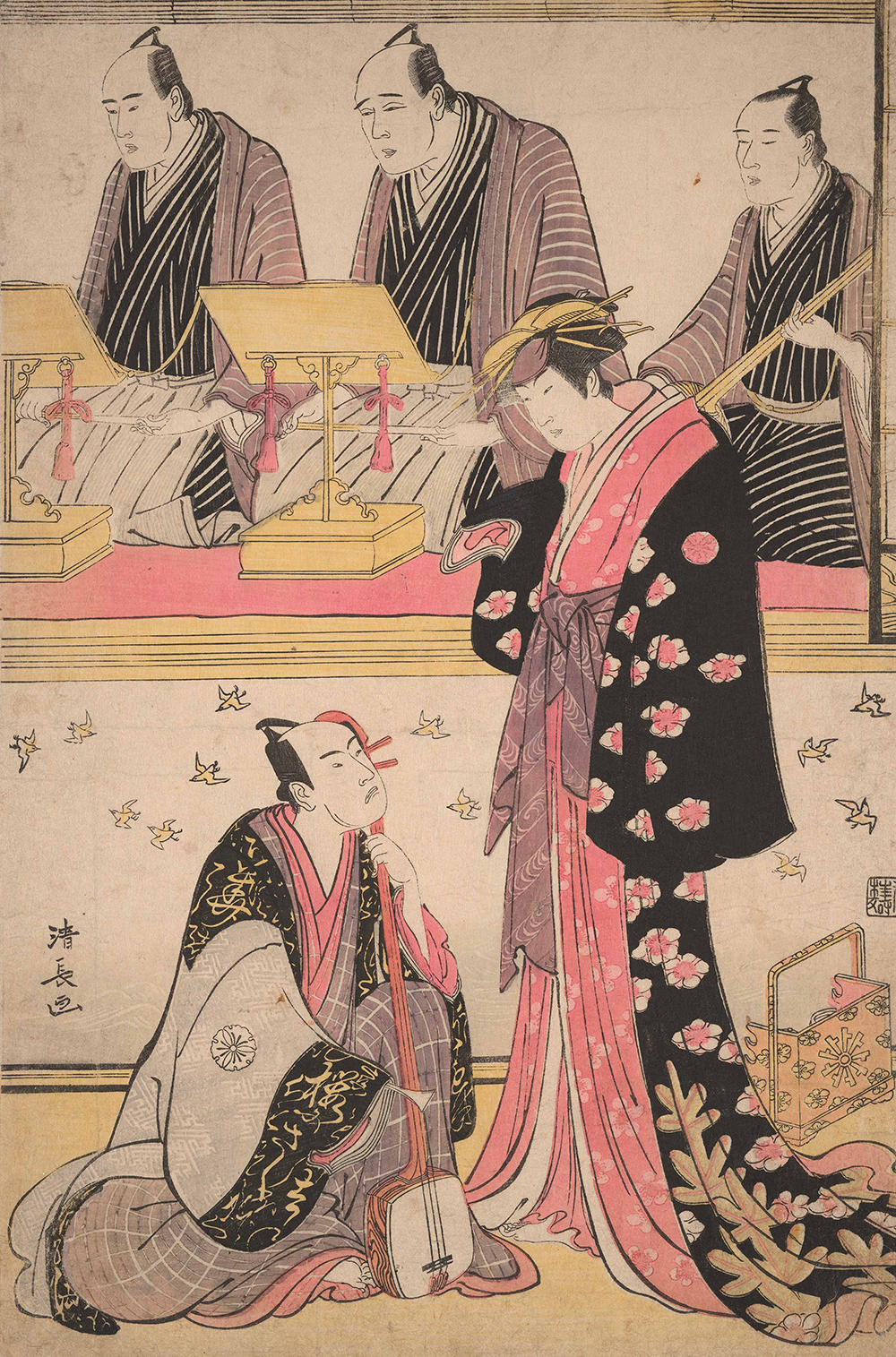 鳥居清長《三桝徳次郎の夕霧、四代目松本幸四郎の藤屋伊左衛門》